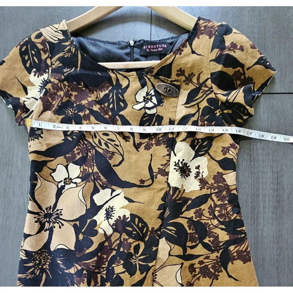 Brown Floral Shift Linen Blend Dress Size 4 Signature By Robbie Bee Tropical - Picture 3 of 9